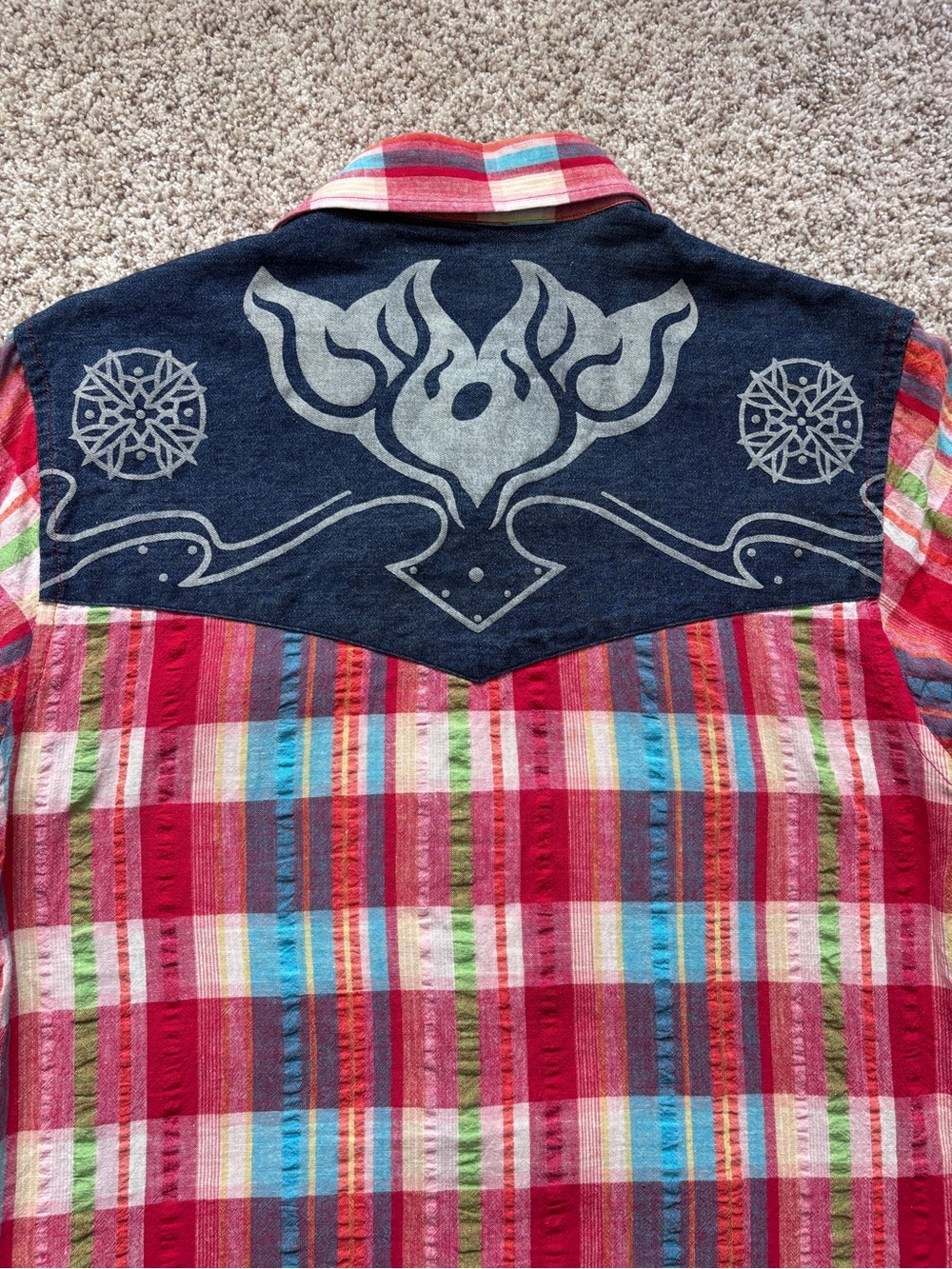 Vintage F.U.S.A.I. Jeans Western Snap Shirt Men’s L 90s Y2K Plaid Denim Rodeo - Picture 7 of 9
